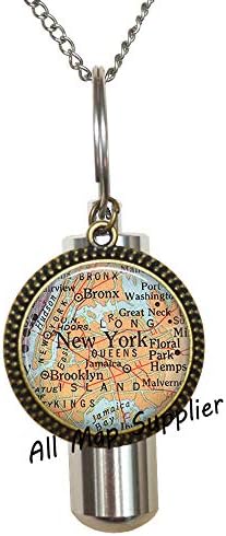 AllMapsupplier Modna kremacija urna ogrlica, New York Mapa kremacija urna ogrlica, manahattan karta Urn, Brooklyn Bronx Mapa Queens Mapa, Putna karta, Karta Nakit, A0298
