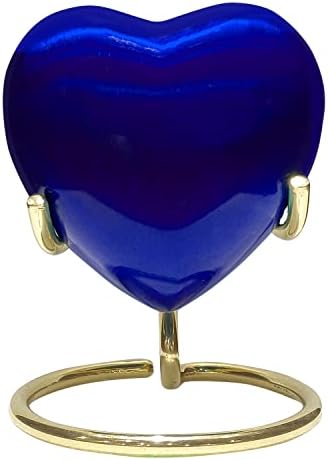 Plavo srce zadrže urn - ručno izrađena mala kremacija urna sa stalkom i kutijom - Memorijalno srce