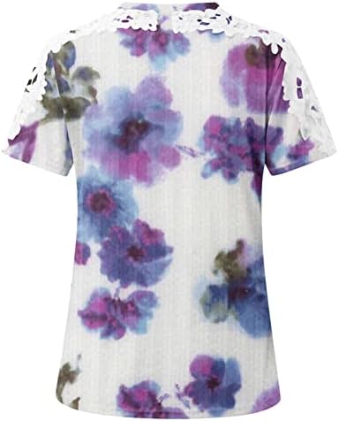 Žene izdubljene kratkih rukava čipkaste ramene bluze akvarel cvjetni print vitki tunik TOP BLOUSE BLOUSE