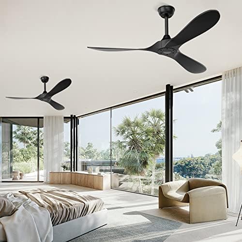 CLUGOJ Crni Stropni ventilator, moderni stropni ventilatori s daljinskim upravljačem, Unutarnji / Vanjski stropni ventilatori za Patios seoska spavaća soba, 52, mat crna