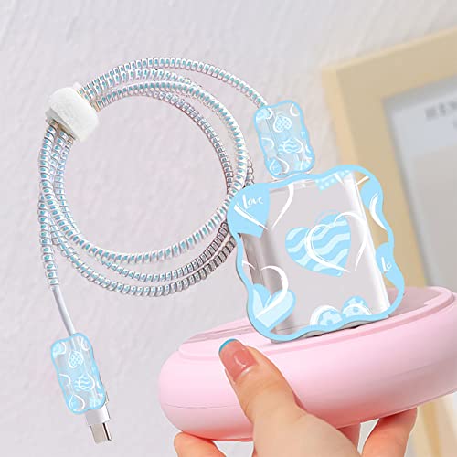 DiyGody Waves DIY zaštitnik kabla za iPhone punjač sa simpatičnim plavim bijelim dizajnom ljubavnog srca, meka