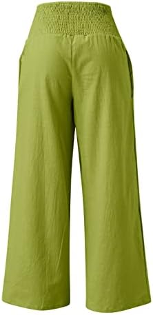 Ljetne Ležerne pamučne lanene pantalone za žene široke pantalone sa ravnim nogama duge pantalone visokog struka sa džepovima udobne pantalone