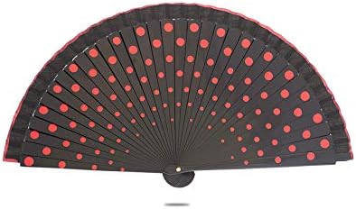 Ole Ole Flamenco Španski Polka Dot Black Hand Fan 8 inča 21 cm Izrađen od drveta Dvostrane boje obojene Abanicos