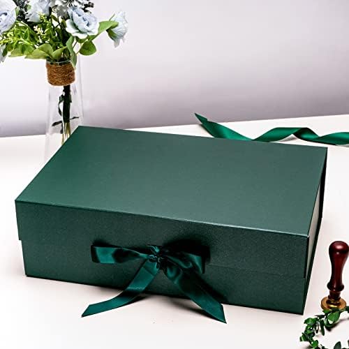 WRAPAHOLIC 2kom zelena Poklon kutija sa satenskom trakom, sklopiva Poklon kutija 14x9x4, 5 inča sa magnetnim zatvaračem za zabavu, vjenčanje, omot poklona, prijedlog djeveruše, skladište