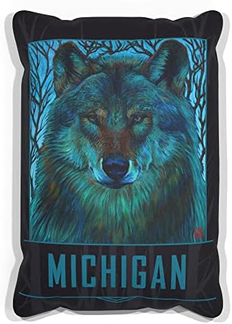 Michigan Winter Wolf Canvas Throw jastuk za kauč ili kauč kod kuće & ured iz ulja slika umjetnika