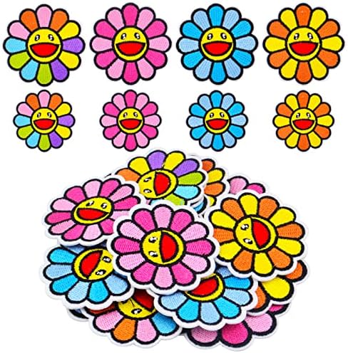 16pcs Smiley Face Patch Cvijet vezeni zakrpe Rainbow Sunflower osmijeh Lice Applique Gvožđe na zakrpama za torbe