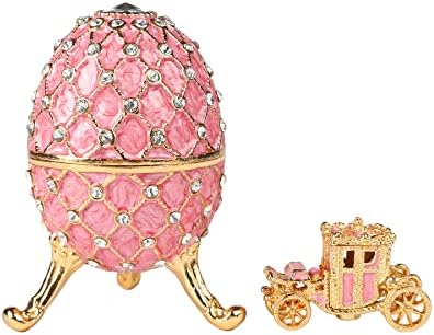 Qifu Vintage Pink Faberge Emgy Style EMameled trinket kutija sa šarkama sa mini kraljevskim prijevozom