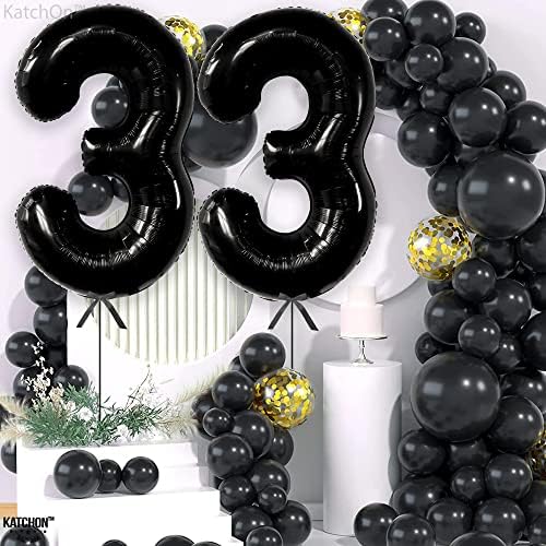 Giant, crni 33 Brojevi balona - 40 inča, 33 rođendanske ukrase za muškarce | Crni broj 33 Baloni | Sretan 33