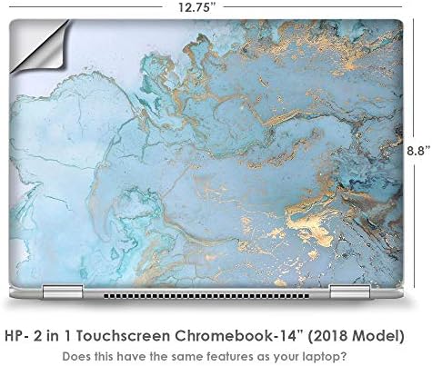 Laptop Notebook kože kože vinil naljepnica naljepnica za 14 HP 2 u 1 dodirnuslov Chromebook X360 - Teal plavi zlatni-tisak bijeli mramorni granit