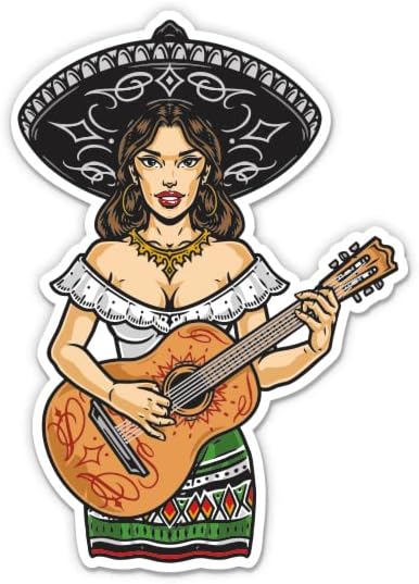 Seksi meksička djevojka sa gitarom Sombrero - 5 Vinilna naljepnica - za laptop automobila i-jastuk -