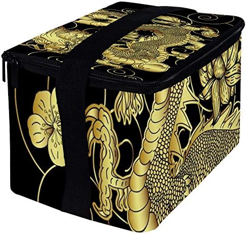 Nepropusna kutija za ručak, izolovana Bento kutija za muškarce i žene za odrasle, kanta za ručak za višekratnu upotrebu sa naramenicom Gold Japanese Dragon