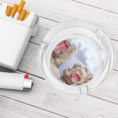 Snow Monkeys Glass Peshtray za cigarete okrugle ladice za kućni ured i restorane