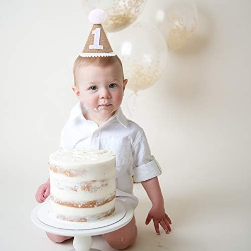 Dekoracije za 1. rođendansku zabavu-traka za glavu za prvi rođendan, bijeli rođendanski šešir - jednostavan, čist,