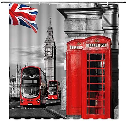 Londonska tuš Crvena telefonska kabina u ulici Romantični grad Scenery Stare ulica Big Ben Vintage Tradicionalna