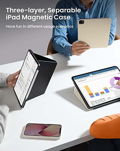 TomToc pametni folio vertikalni slučaj za 12,9-inčni iPad Pro 6. / 5. / 4. 2012. Gen 2022-2018, 3-sloj, odvojiv, tanak zaštitni magnetski stalak sa 4 korištenja modova, zaštitni poklopac od jabuke