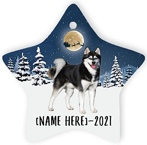 Black White Alaskan Klee Kai pas ukrasi za 2023 božićno drvce personalizovano ime pokloni 2024