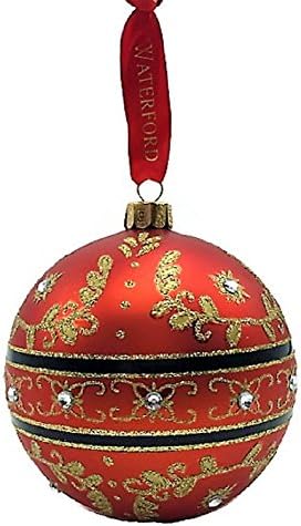 Waterford Holiday Heirlooms Božić Majestic Scroll Ball #155136 Ornament, crvena sa zlatnim Scroll & Crysals