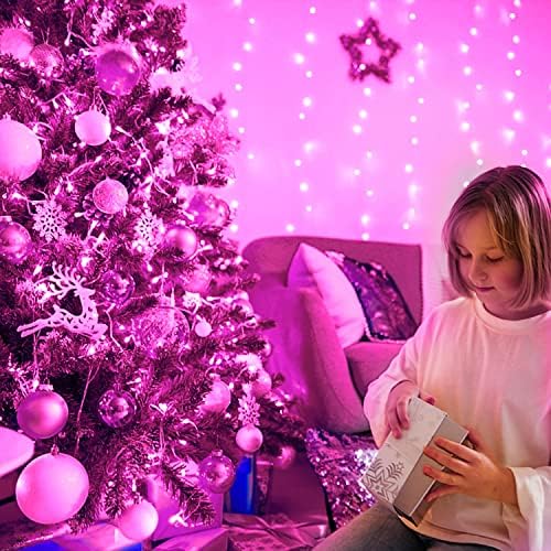 JMEXSUSS Pink soba dekor svjetla, 200 LED Pink Božić svjetla Clear Wire Indoor, 66ft 8 načina Pink LED žičana