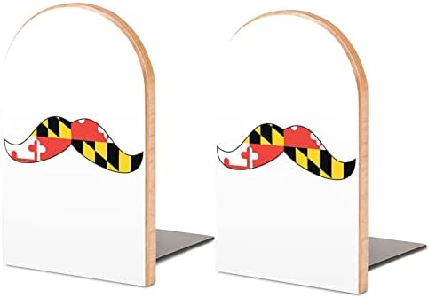 Maryland Zastava brkovi Bookends dekorativni Print Drvo završava knjiga za police paket 1 par