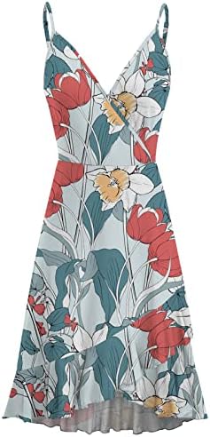 HTHJSCO ženske haljine sa špageti remenom V-izrez bez rukava cvjetni Print ljeto Hawaii Sundress