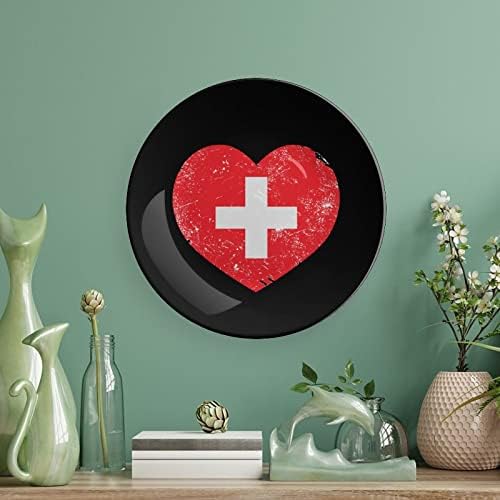 Switerland Heart Retro zastave Dekorativne ploče Okrugle keramičke ploče sa postoljem za prikaz