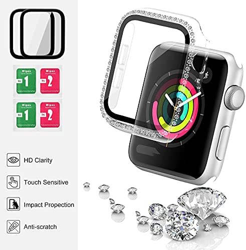 Dolicer 2 Pack Apple Watch Case Kompatibilan je za seriju SE / 6/5/4 sa kaljenim staklenim zaštitom od stakla 44mm, PC zaštitni poklopac za lice IWATch Bumper sa Bling Crystal Diamond