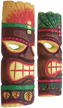 Ručno izrađene havajski stil klasične tiki maske, zidni dekor, set od 2 različite dizajne, 11,5 inča