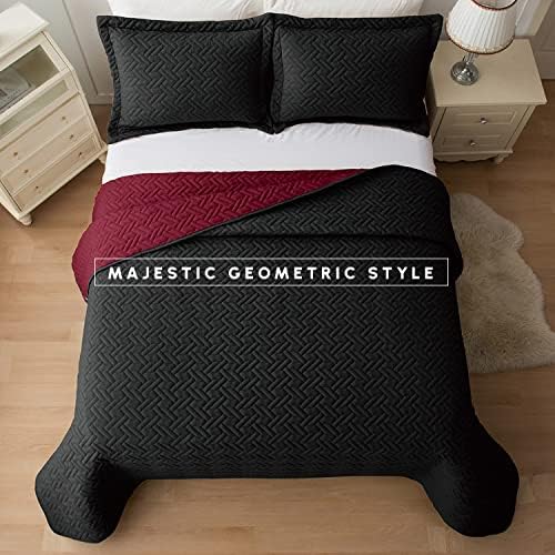 Elegantna udobnost prekrivena prekrivača prekrivena prekrivača sa jastukom sa jastukom, izvrsna veličanstvena šiva sva sezona teška težina - ultra mekani premium jorgan - Twin XL, crna / burgundija