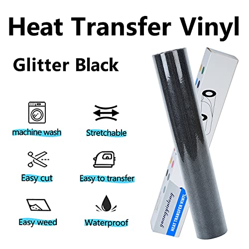 Guangyintong Glitter crni toplotni transfer Vinil Roll za majice HTV 12 x 8FT glačalo na transferu