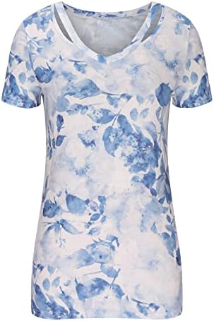 Ženske Cvjetne Majice 2023 Ljetna Moda Cvijet Print T-Shirt V-Izrez Kratki Rukavi Slim Fit Flowy Hem Bluze