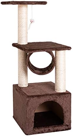 3 Tier solidan slatka Sisal uže plišana mačka uspon Drvo mačka toranj, Cat Tree Condo sa grebanje Poruke za mačke & mačići-Brown