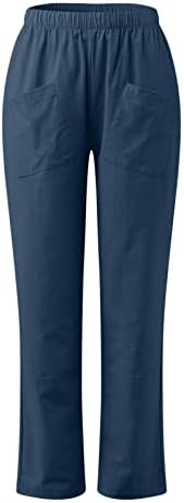 Ležerne ljetne pamučne lanene pantalone za žene labave pantalone sa širokim nogama pantalone sa visokim
