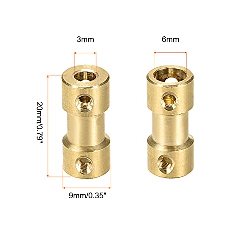 Pribor za pribor za kruti spojnik Koupler priključak za spajanje konektora [za 3D štampač] -3mm do 6 mm Bore L20 x D9 / Gold / 2 Pack