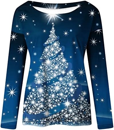 Božić 3/4 rukavice za žene za ženske jeseni ležerne vrhove Xmas Tree Print Okrugli vrat T majice Labavi pulover