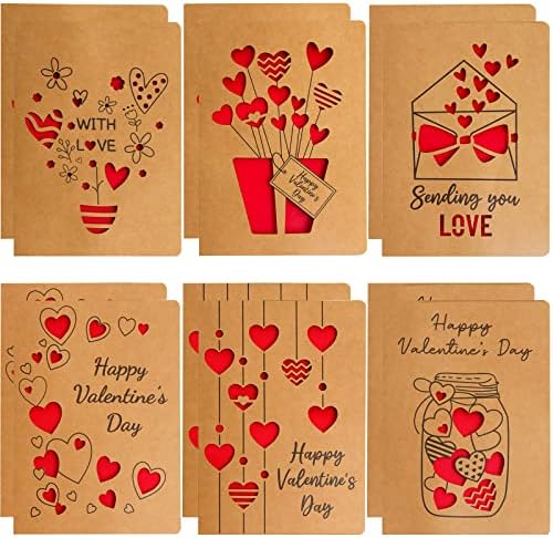 FANCY LAND kartice za Dan zaljubljenih izrezane dizajn 12 kom Sretan Dan zaljubljenih Kraft romantične čestitke sa kovertama