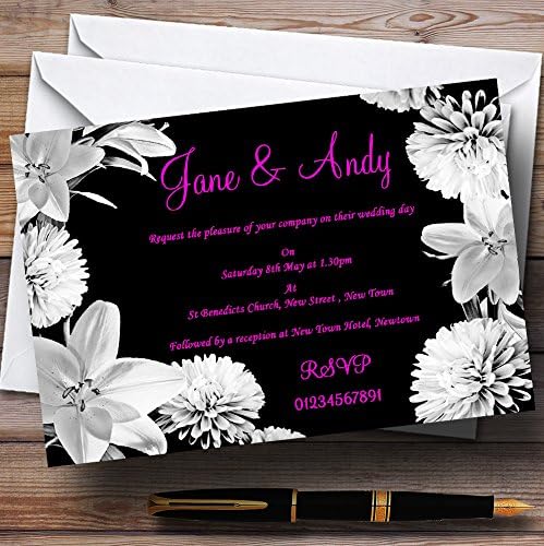 Zapanjujući cvijeće ljiljana Crna ružičasta bijela Personalizirane pozivnice za vjenčanje