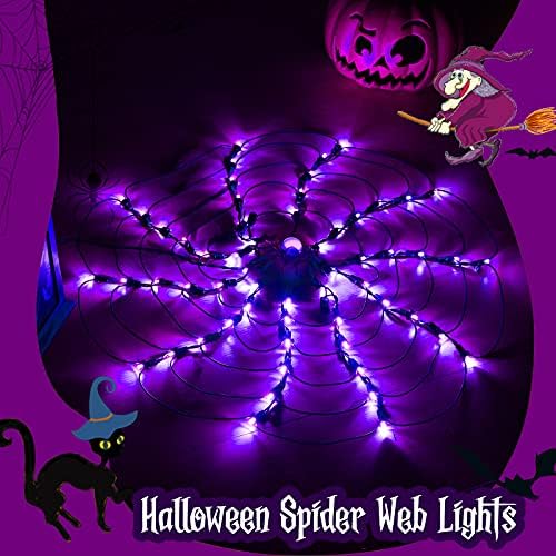 Svjetla za paukovu mrežu za Noć vještica sa paukom, vodootporna 60 LED ljubičasta svjetla i Crna mreža za Bar u dvorištu trijema Ukleta kuća dekor prozora u zatvorenom i na otvorenom zastrašujuća zabava Halloween dekoracija(ljubičasta