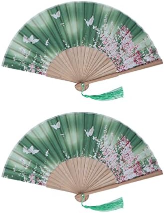 Natudeco 2pcs zeleni sklopivi ventilatori Jedinstveni uzorak Japanski ventilatori Elegantni stil