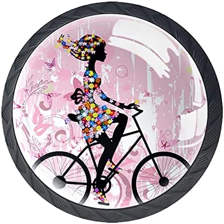 Ručke za ladice cvijet djevojka na biciklu Pink leptiri RV ured dom kuhinja ormar ormari komoda hardver