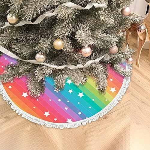 Xollar 48 inč Velika božićna suknja Mat šarena Rainbow Star, Xmas Dekoracije stabla za zimsku zabavu Nova godina sa resilicama