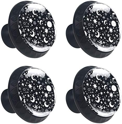 Lagerery komoda dugmad crne bijele zvijezde dugmad za ladice mjesec Crystal Glass dugmad 4kom okrugla dugmad dizajnirana u boji Toddler 1.38×1.10 IN