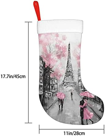 Yilequan 18 inča Božićne čarape Klasične čarape, Pariz Street Eiffel Tower Pink Cvjetni, za obiteljski odmor Božićne ukrase