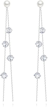 EleQueen ženski srebrni ton Crystal simulirani biser 4 lanac Svadbeni dugi Dangle Hook naušnice boje slonovače