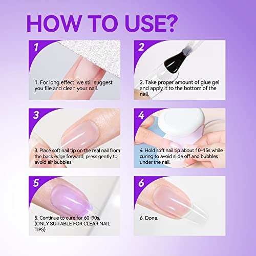 Gelike EC 6 u 1 Gel za lepljenje noktiju za jasne akrilne nokte dugotrajan, potreban UV produžni lepak za jasne lažne savete za nokte i jasan pritisak na nokte, tretman za popravku noktiju