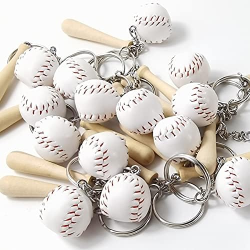 Royhoo 15pcs Mini bejzbol ključeva sa drvenim šišmir za sportsku temu Partijski tim Suvenir sportaši nagrađuje zabavu za odrasle, bijele, 1 × 1,85