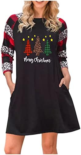 Dugi rukav haljina za žene Božić Duks haljina Santa Print pulover Casual Plus Size haljine Tunic Tops Dressy