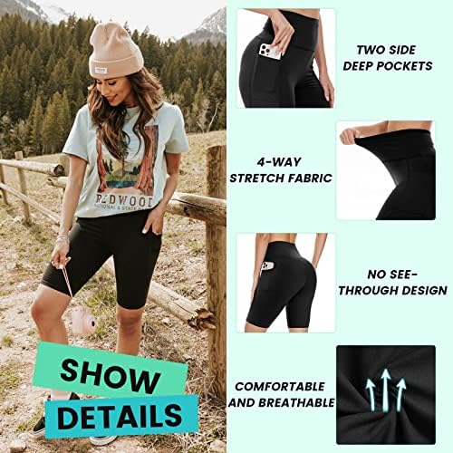 3 pakovanja Bajkerskih šorc sa džepovima za žene – 8 trening za kontrolu stomaka visokog struka Spandex šorc za jogu u teretani