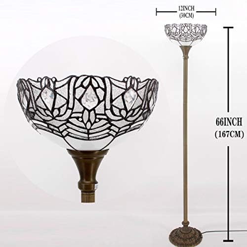 Werfactory Tiffany podna lampa bijeli kristalni vitraž 12x12x66 inča stub Torchiere stojeći ugaoni