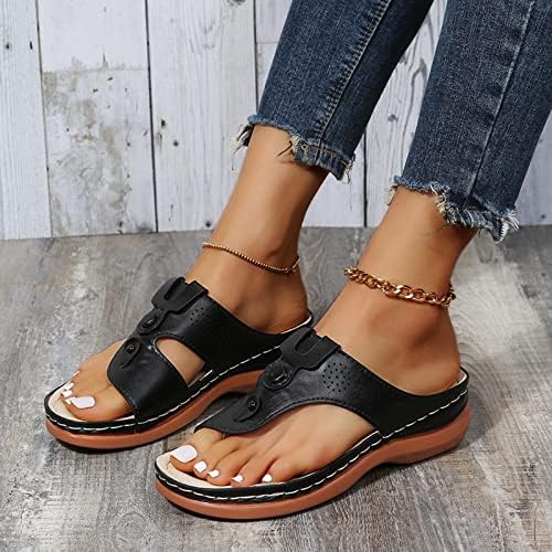 XipCokm ženski luk potpora Flip Flops Summery Debele Dno donji sandale za plažu Faux kožne klinove papuče