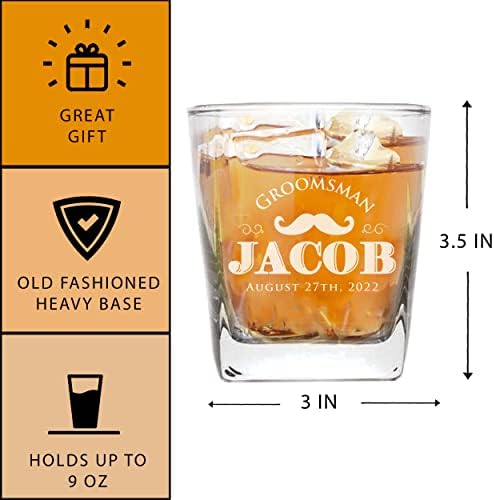 Personalizirani mladoženja Whiskey Bourbon Scotch naočare - 9 oz - Prilagođeno urezano staklo gravirano